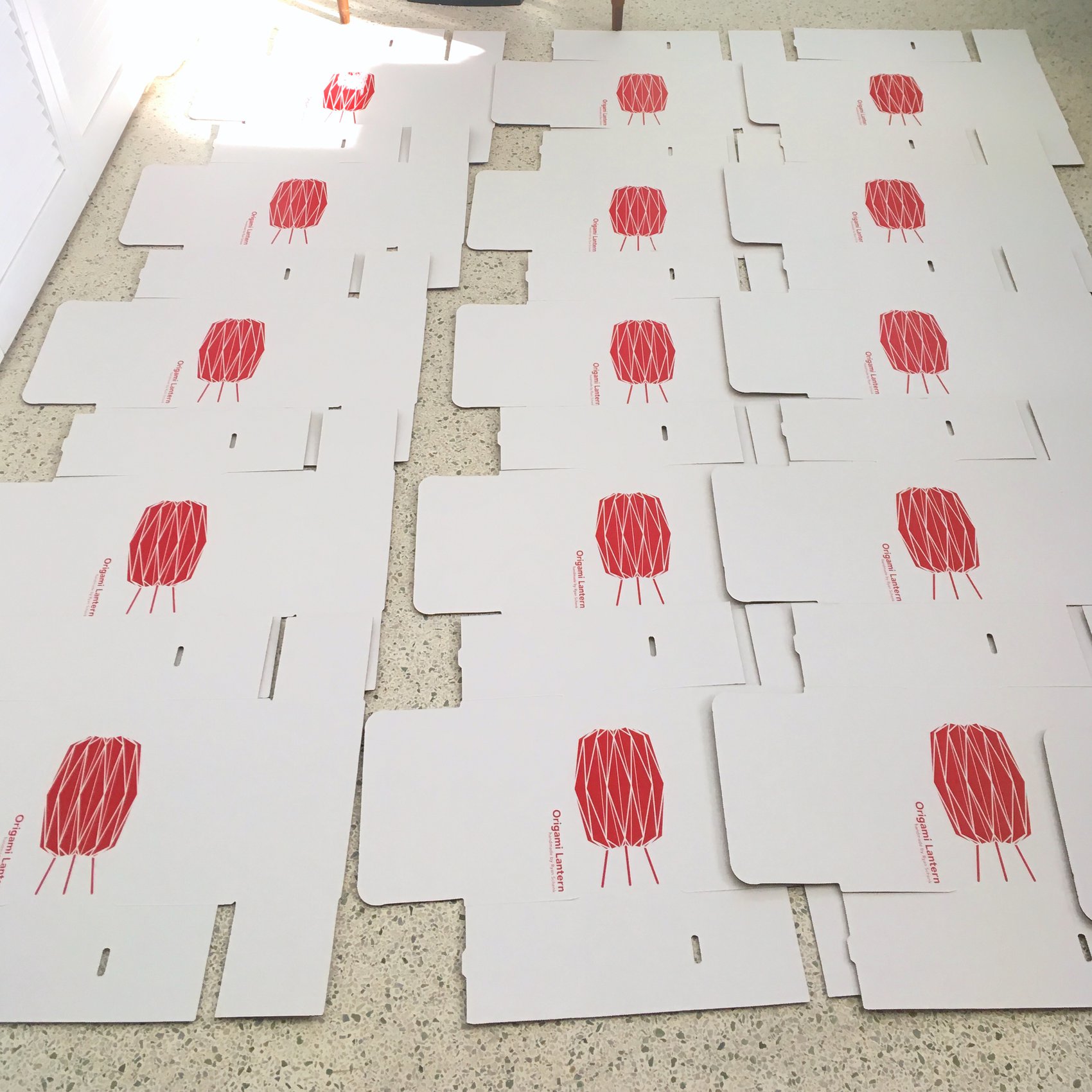 silk screened boxes on the floor